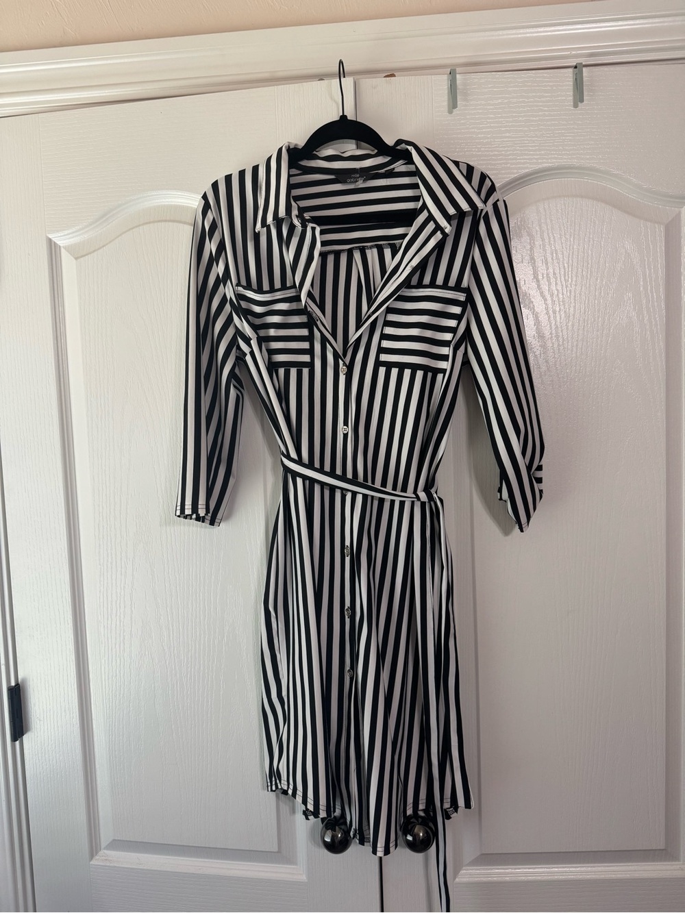Mlle Gabrielle Black and White Striped Midi Shirt Dress